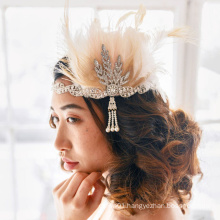 Gray peacock Feather Fascinator SILVER Great Gatsby Rhinestones Crystals headband
